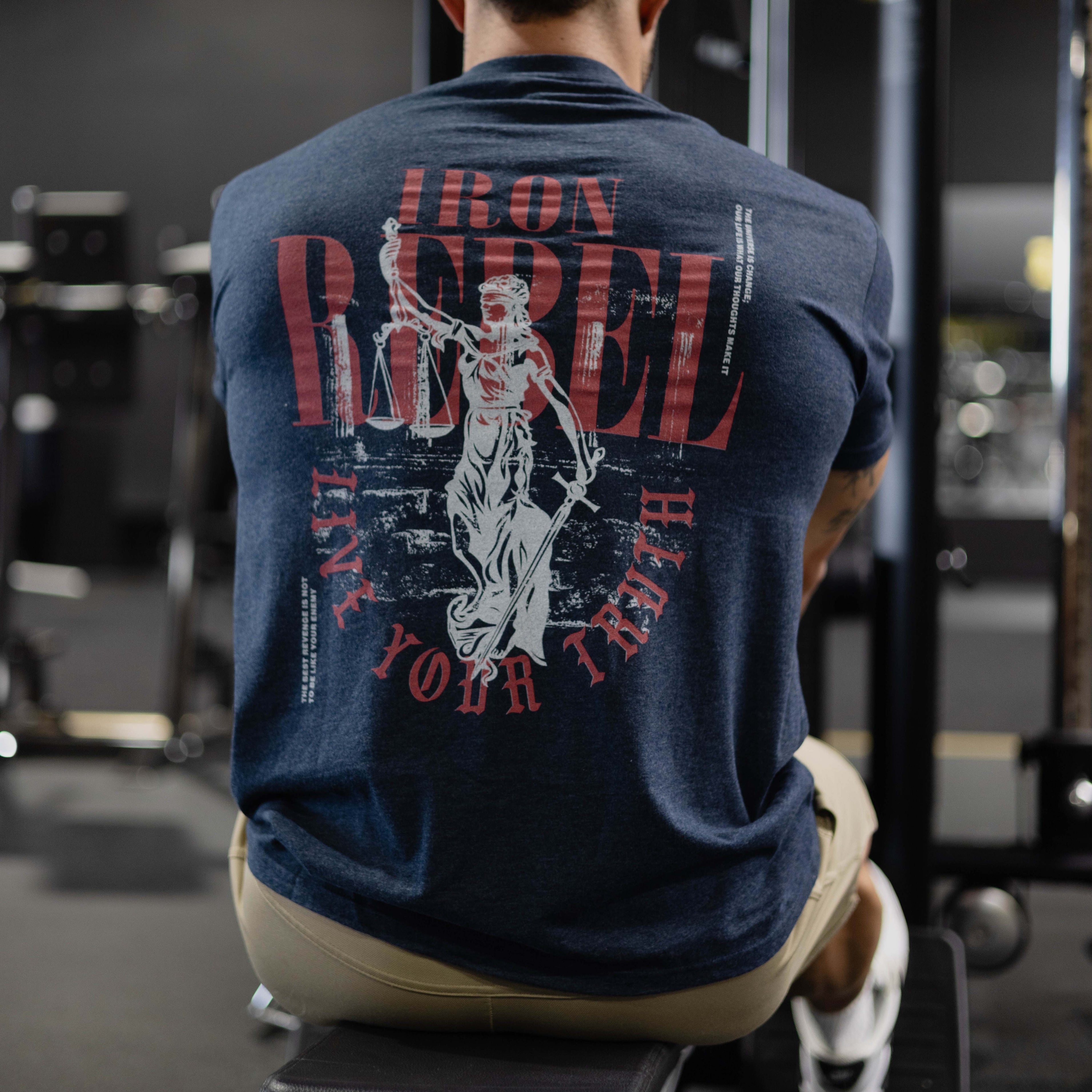 Lady Justice Tee (Navy) Premium Fitted Gym T-Shirt